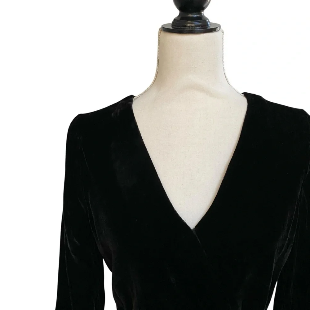 J.Crew Black Velvet Faux Wrap Tie Top Long Sleeve 6P NWT